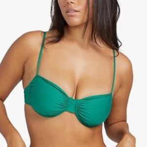 Volcom Womens Simply Seamless Retro U Wire Emerald Green Bikini Swim Top X-Small